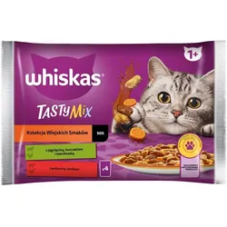 WHISKAS Adult 4x85g: Nassfutter für Katzen mit Lamm, Huhn und Karotten, Rind und Geflügel in Sauce