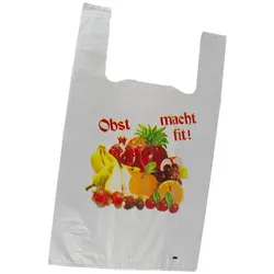 DayBays 1000 Stk. Hemdchentragetaschen 32+18x54 cm MDPE Mit Druck 'OBST MACHT FIT'