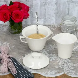 2tlg. Set Ivory Milchkännchen & Zucker-Dose + Deckel Porzellan Kanne weiß