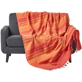 Homescapes Morocco Tagesdecke 225 x 255 cm Orange/Terracotta gestreift