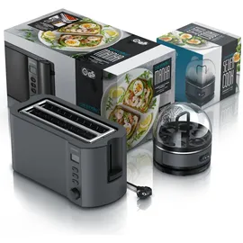 Arendo - SET Toaster MANHA mit Eierkocher SEVENCOOK Edelstahl Grau, Toaster 4 Scheiben, LED-Display, 6 Bräunungsgrade, Brötchenhalter - Eierkocher 1-7