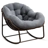MODFU Sofa Rattan-Schaukelstuhl für Outdoor,Relaxsessel, Großer Rattan-Schaukelstuhl mit gepolsterter Sitzfläche, wetterfestem Rahmen – Ideal für Garten, Wohnzimmer, Veranda, Grau