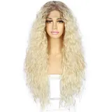 Sapphirewigs Loose Wave Lace Front Perücke 613 Blonde Curly Synthetische Perücken für Frauen 13x3 Tägliche Tragen Party Weihnachten Halloween Hitzebeständige 26 inch