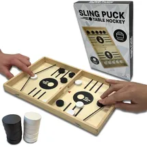Mad Monkey Tischfussball Slingpuckspiel - Tisch Hockey Brettspiel - Hochwertiges Sling Puck Spiel für Zuhause & Büro - Hockey Brett Spiel Kinder & Erwachsene, Schwarz/Weiß