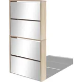 vidaXL Schuhschrank 63 x 134 x 17 cm mit 4 Fächern Spiegel Eiche / beige