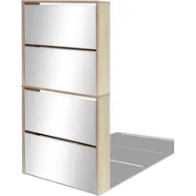 vidaXL Schuhschrank 63 x 134 x 17 cm mit 4 Fächern Spiegel Eiche / beige
