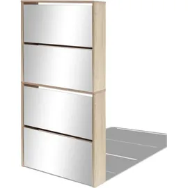 vidaXL Schuhschrank 63 x 134 x 17 cm mit 4 Fächern Spiegel Eiche / beige
