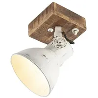 QAZQA - Industriespot weiß mit Mangoholz 18 cm -