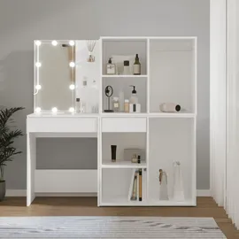 vidaXL Led-schminktisch mit 2 Schränken Weiß Holzwerkstoff