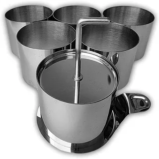 WEBBOMB Profi Set Edelstahl Dessertringe 8tlg Speisenringe Ø 7,5 cm Höhe 5,5 cm rund mit Heber & Stampfer Backringe für runde Mini Kuchen Brötchen Backform Burger Presse