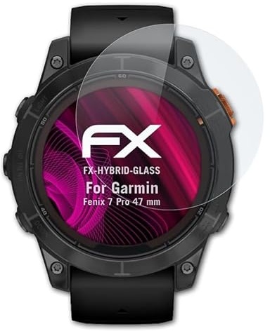 atFoliX Glasfolie kompatibel mit Garmin Fenix 7 Pro 47 mm Panzerfolie, 9H Hybrid-Glass FX Schutzpanzer Folie