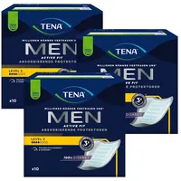 3x Tena Men Active Fit Einlagen 10 Stück Inkontinenz Level 2  Protektoren