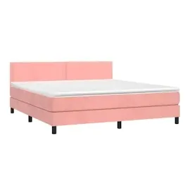 vidaXL Boxspringbett mit Matratze & LED Rosa 160x200 cm Samt