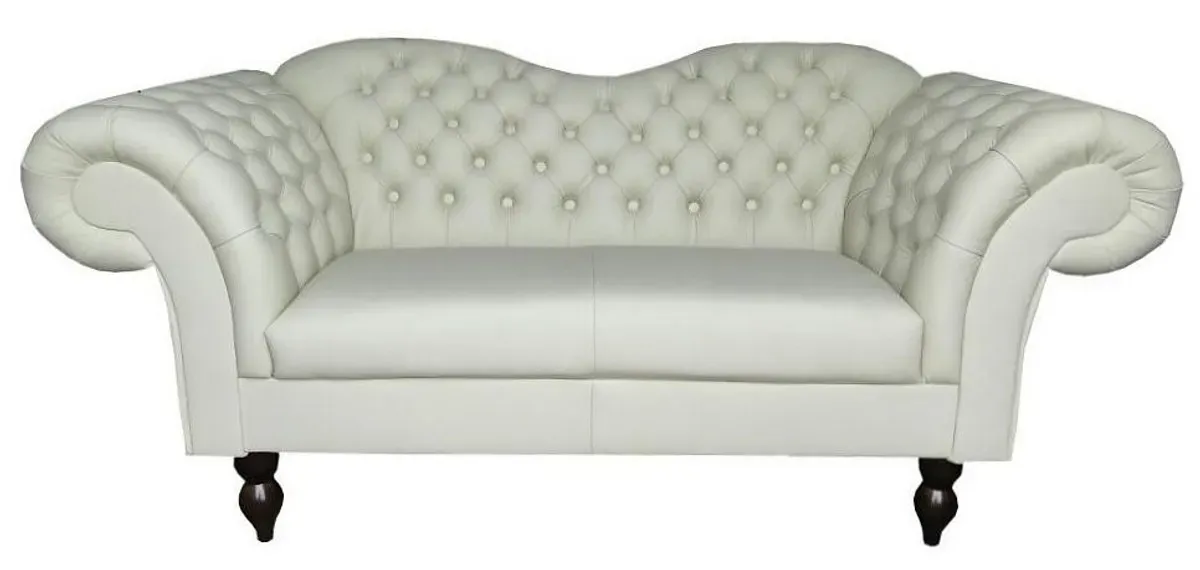 Casa Padrino Chesterfield 2er Sofa Venedig -  Echt Leder Weiß