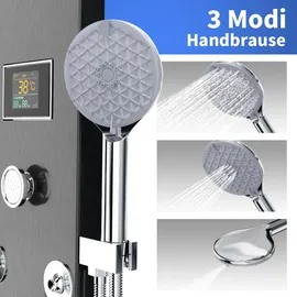 Toner Kingdom KEOKBON Duschpaneel Regendusche Edelstahl Schwarz mit LED-Lichter,5 Funktionen Duschsystem mit Handbrause, Massagedusche und Wasserfall Dusche