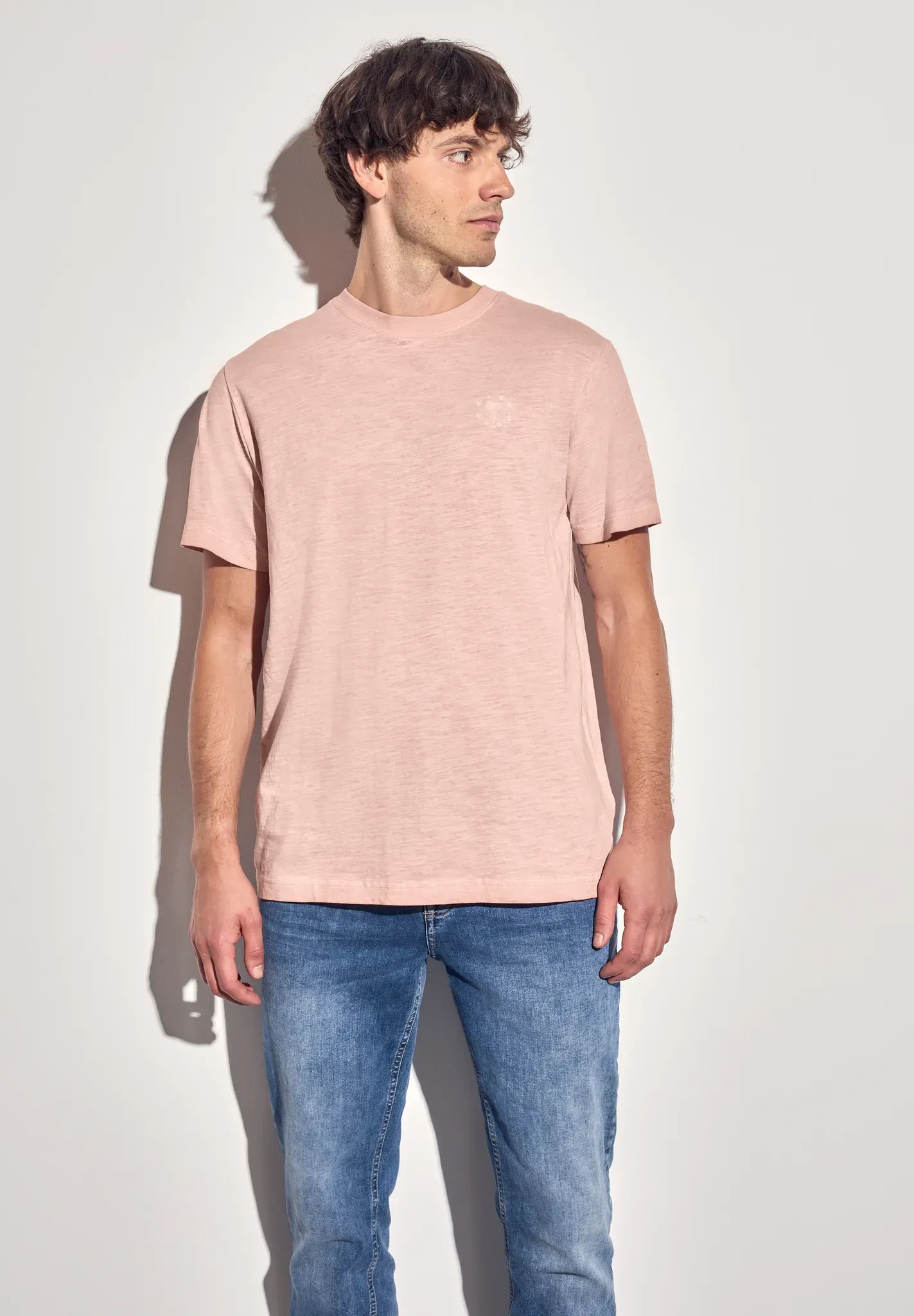 T-Shirt STREET ONE MEN, Herren, Gr. S (38), orange (pastel peach), Web, 100% Baumwolle, unifarben, normal normal, Rundhals, Bündchen, Shirts T-Shirt, aus reiner Baumwolle
