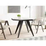 Moderner Runder Ausziehbarer Esstisch Diamond mit Schwarzen Holzbeinen – Erweiterbar bis 150 cm, Ideal für 4 bis 6 Personen - Loft-Stil Tisch in... - Weiß/Hellgrau