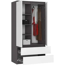 Akord Kleiderschrank Grau, Weiß Holzwerkstoff, Nachbildung, 4 Fächer, 2 Schubladen Rechteckig, 90x180x51 cm, Schlafzimmer, Kleiderschränke