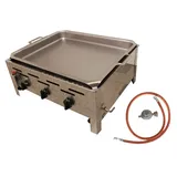 BSR-Grillen 3-flammiger Profi Gasgrill aus Edelstahl, stufenlos regelbar, Gasbräter, Gastrogrill, Gastrobräter mit Gasschlauch und Druckminderer (11 kW | Grillpfanne Stahl)