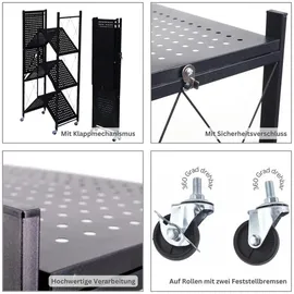 Proregal Lagerregal Metall 127x72x34 cm Schwarz 4 Böden mit Rollen