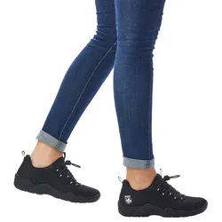 Slip-On Sneaker RIEKER, Damen, Gr. 38, schwarz, Textil, Synthetik, sportlich, Schuhe Halbschuh Slip-on-Sneaker Sneaker low, Outdoor Schuh, Schlupfschuh, Slipper mit praktischem Schnellverschluss, Topseller