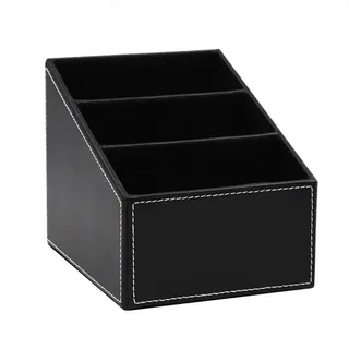 ITODA Organizer Tisch Stifte Schreibtisch Schreibtischbox Ordungbox mit 3 Fächern Multifunktionale PU-Leder Stiftehalter Stifteköcher Organisator Speicherabteil für Büro Schule Hause Schwarz