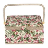 Mit Blumenmuster Bedruckter Stoff-Nähkorb, Bastelbox, Haushalts-Aufbewahrungsbox für Verschiedene Dinge, Mit Griff für Heimdekoration