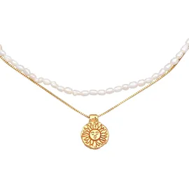 ELLI PREMIUM Halskette Choker Layer Sonne Süßwasserperlen 925 Silber Gold