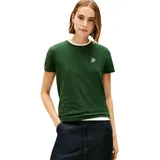 Tommy Hilfiger Damen T-Shirt Kurzarm Script Regular Fit, Grün (National Forest), XS