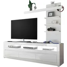 furn.design Lowboard, Weiß, Weiß Hochglanz, Grau, Holzwerkstoff, Nachbildung, Uni, 3 Schubladen, 217x163x42 cm, Wohnzimmer, Wohnwände, Wohnwand-Sets