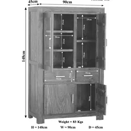 Massivmoebel24 Vitrine Metro Life 90 x 45 x 148 cm Braun