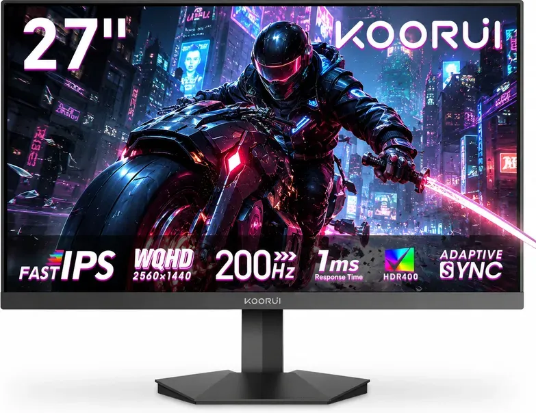 KOORUI G2721P 27 Zoll Gaming Monitor IPS 1 ms 200 Hz QHD 2560x1440, 2x HDMI2.0 DP1.4 Audio