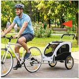 PawHut Fahrradhundeanhänger Hundebuggy mit 600D Oxford, Reflektoren, Handbremse, 2-in-1 Hundeanhänger & Buggy, Federung, faltbar weiß 71 cm x 160 cm x 101 cm