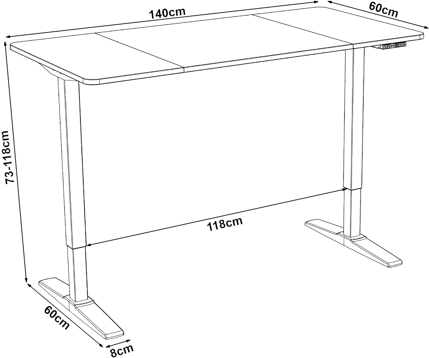 Höhenverstellbarer Tisch Kento 140x60cm Schwarz