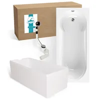 Calmwaters Calmwaters® Badewanne mit Dusche Komplettset 180x80 cm mit Wannenträger Ablaufgarnitur, Acrylwanne Modern Small 2, Duschzone, Set Badewanne komplett 180 x 80, Duschbadewanne für 2 Weiß, 99000167