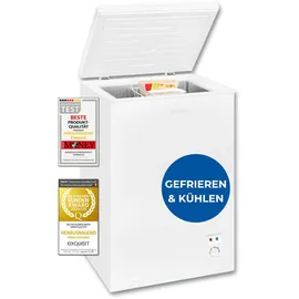 Exquisit Gefriertruhe, Kombigerät, 2-in-1, 99 Liter, Tiefkühltruhe, Kühlen, 4-Sterne-Gefrieren, Gefriertruhe klein, Toplader, Gefrierkorb, GT100-050E weiss