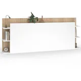 IDMarket - Kopfteil auf Fuß CIRI für Bett 140 und 160 cm mit Stauraum in Weiß und Holz
