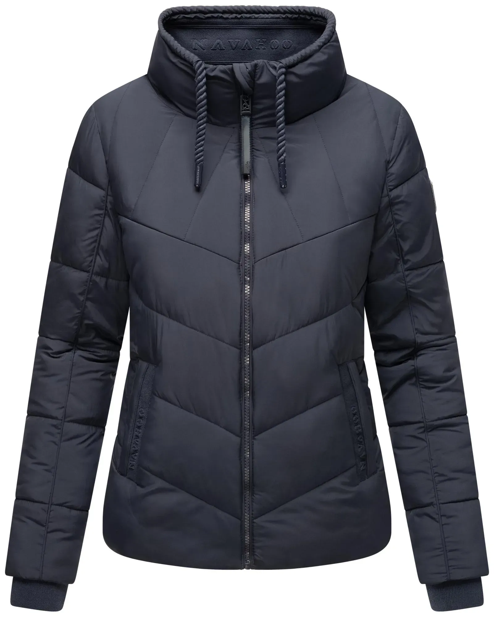 Steppjacke NAVAHOO "Liebesfee 14", Damen, Gr. XXL (44), blau (navy), Obermaterial: 100% Polyester (recycelt), Futter: 100% Polyester (recycelt), Ärmelfutter: 100% Polyester (recycelt), Wattierung: 100% Polyester (recycelt), modisch, figurumspielend hüftbedeckend, hoch geschlossener Ausschnitt, Langarm Ärmel ohne Ärmelschlitz Rippstrickbündchen, Jacken, gesteppte Damen Übergangsjacke mit wattiertem Stehkragen