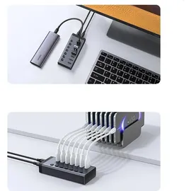 UGREEN USB-C auf 7-Port USB-A 3.0 Hub DC 12v Grau