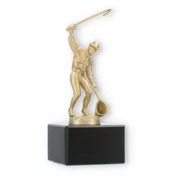 Pokal Metallfigur Angeln goldmetallic auf schwarzem Marmorsockel 16,2cm
