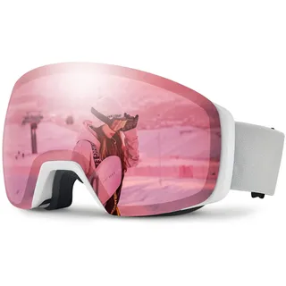 CARFIA Verspiegelte Skibrille Damen Rosa Ski Brille für Mädchen/Kleinen Gesichtern 100% UV Schutz Pink Snowboard Ski Goggles