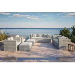 OUTFLEXX Gartenlounge für 7 Personen, desert-beige, Alu/Polyrattan, modular verstellbar, mit Kissenboxfunktion
