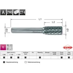 RUKO Hartmetall Frässtift Form A Zylinder (ZYA) mit Stirnverzahnung Durchmesser 12 mm