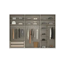 meinSchrank Schwebetürenschrank Regina 301 x 223 x 68 cm Weiß/Beige/Grau/Schwarz