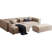 LeGer Home by Lena Gercke Polsterecke »PIARA XXL, L-Form mit Schlaffunktion, Big-Sofa in Cord o. Leinenoptik«, Hocker stellbar zum Schlafsofa (Krokodilverbinder), tiefe Sitzfläche, beige