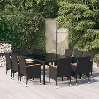 Gaseeto Sitzgruppe Garten Rattan Essgruppe 10 Personen Rattan Gartenmöbel Set mit 10 Gartenstuhl Gartenmöbel Essgruppe Gartengarnitur Rattan Sitzgarnitur Schwarz Gartentisch 200 cm Tischlänge