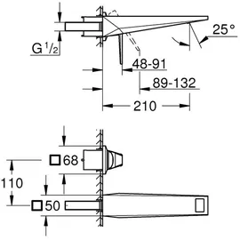 Grohe Allure Brilliant Private Collection 2-Loch Waschtischbatterie, Ausladung 210mm, Rändelstruktur, Fertigmontageset für UP-Einbaukörper, 29517000, Farbe: Chrom