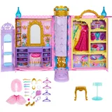 Mattel Disney Prinzessin-Schrankspielset mit 2 Kleidungsstücken, 25 Zubehörteilen, Frisiertisch, Ankleidezimmer, Laufsteg und Aufbewahrung, erweiterbar auf bis zu ca. 60 cm, vom Film inspiriert HXC20