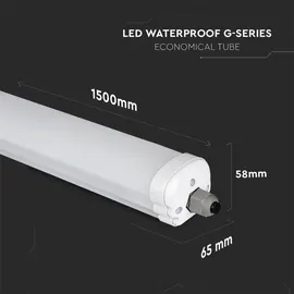 ETC Shop Wannenleuchte LED Feuchtraumlampe weiß Werkstattleuchte Industrie IP65, Kunststoff, 1x LED 48W 5760lm 4000K neutralweiß, LxBxH 150x6,5x5,8 cm