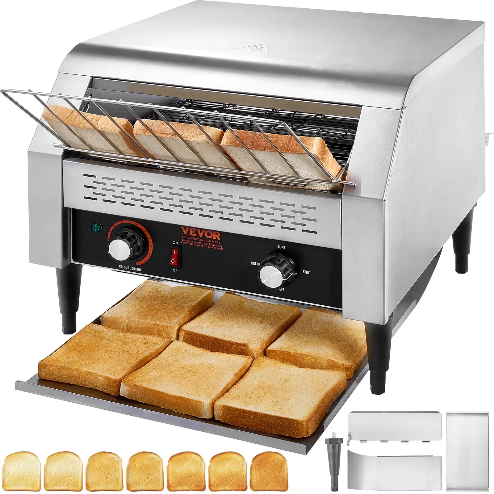 VEVOR Durchlauf-Toaster 1770 W Förderbandtoaster, Kettentoaster, Drei multifunktionale Betriebsarten 450 Scheiben pro Stunde, Kommerzieller Toaster Förderband Edelstal Restaurants, Bäckereien Silber